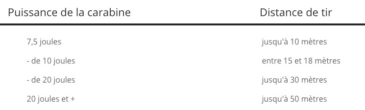 puissance carabine a plomb et distance de tir